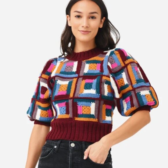 NWOT Sea New York Camryn Puff Sleeve Wool Colorful Sweater XXS $465 - Picture 2 of 10